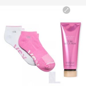 Victoria's Secret Pink and White Socks and lotion